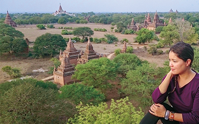 Phoebe Keever with temples in Myanmar