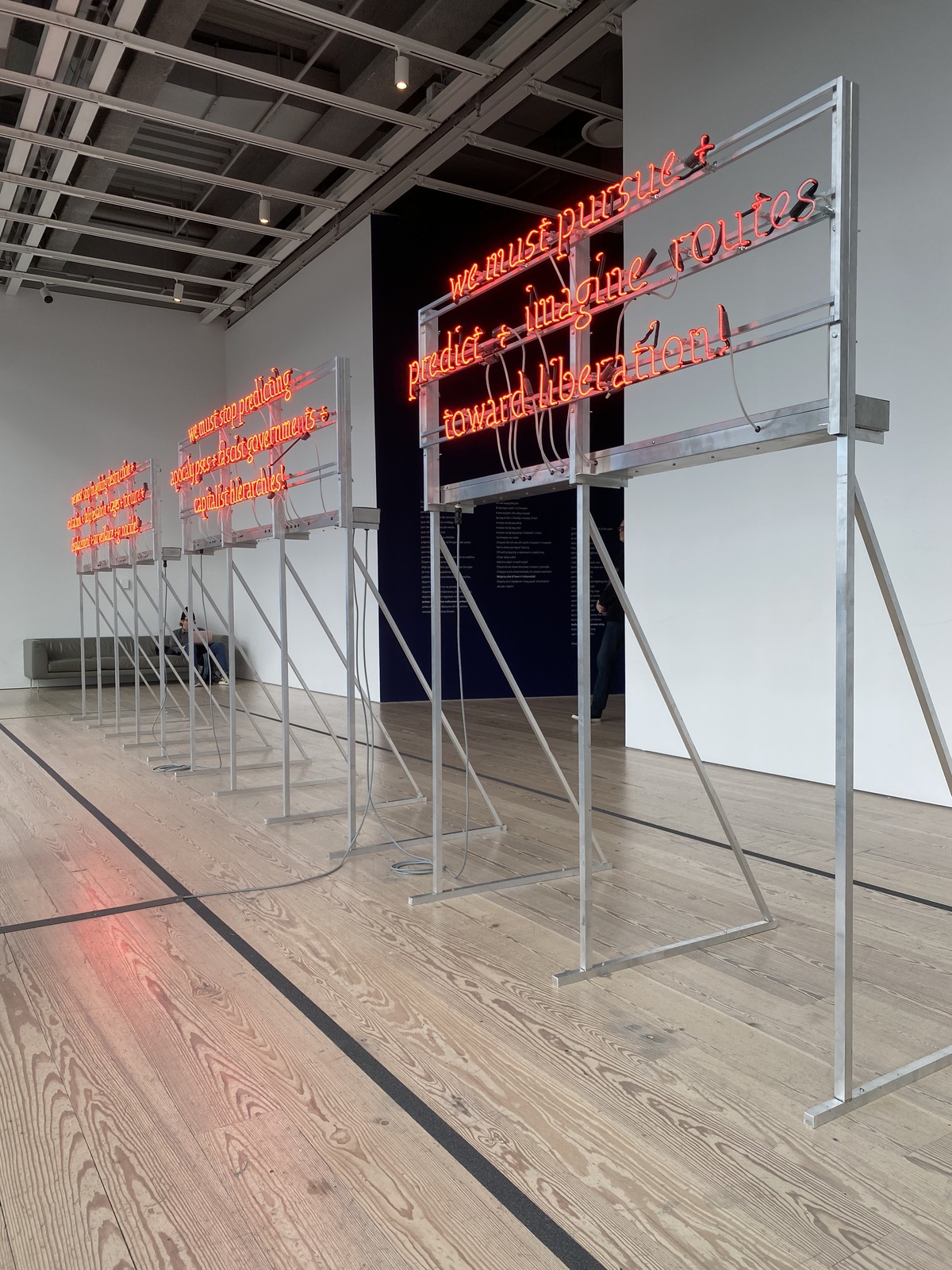 Neon sign art displayed at the Whitney Biennial