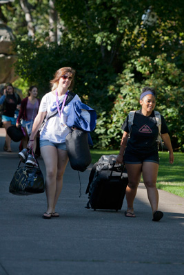First-year students head to their new homes in Willamette's residence halls.