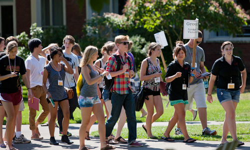 Opening Days student leaders guide first-year students across campus.