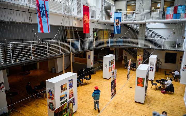 Overlooking the main lobby of Willamette's Portland campus where PNCA is located.