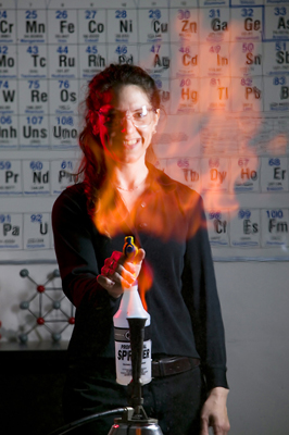 Holman’s chemistry and punk rock sides intersect when she gets to play with fire in the lab or with the student Chemistry Club.