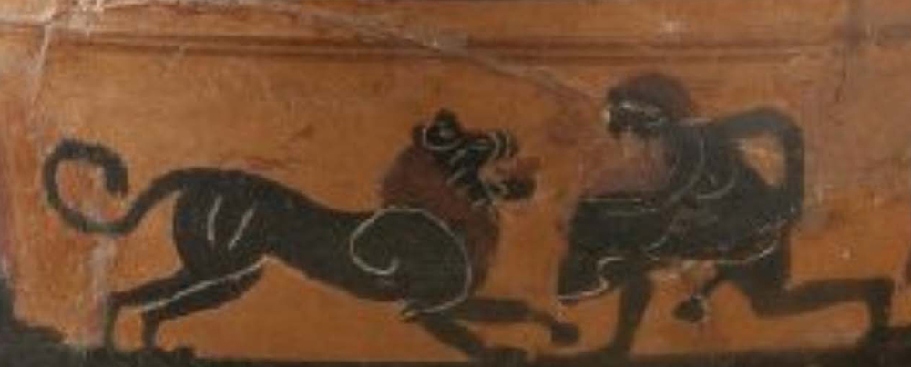 Hermogenes Skyphos bowl art - Lion and a hunter