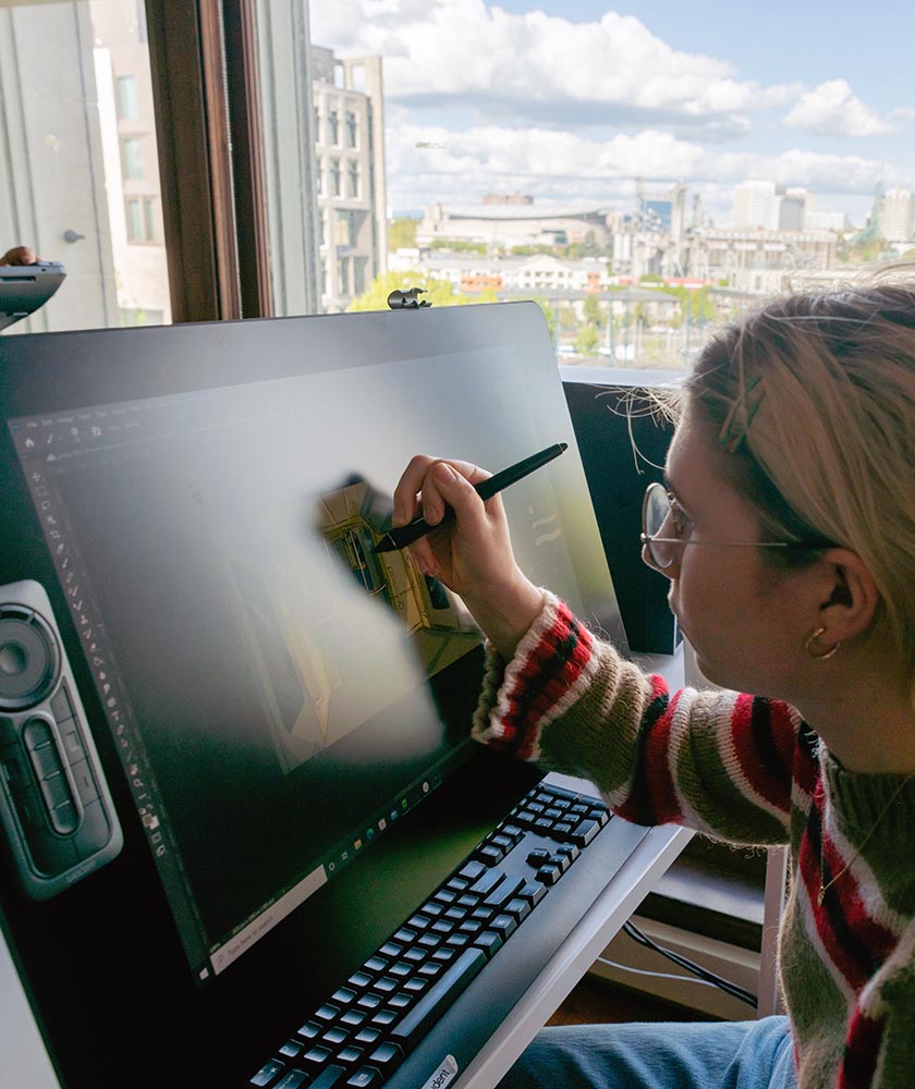 An art student works on a computer at PNCA in Portland, Oregon.