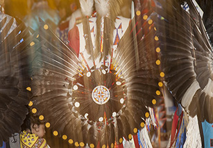 Native American headdresses at a Powwow celebration at Willamette.