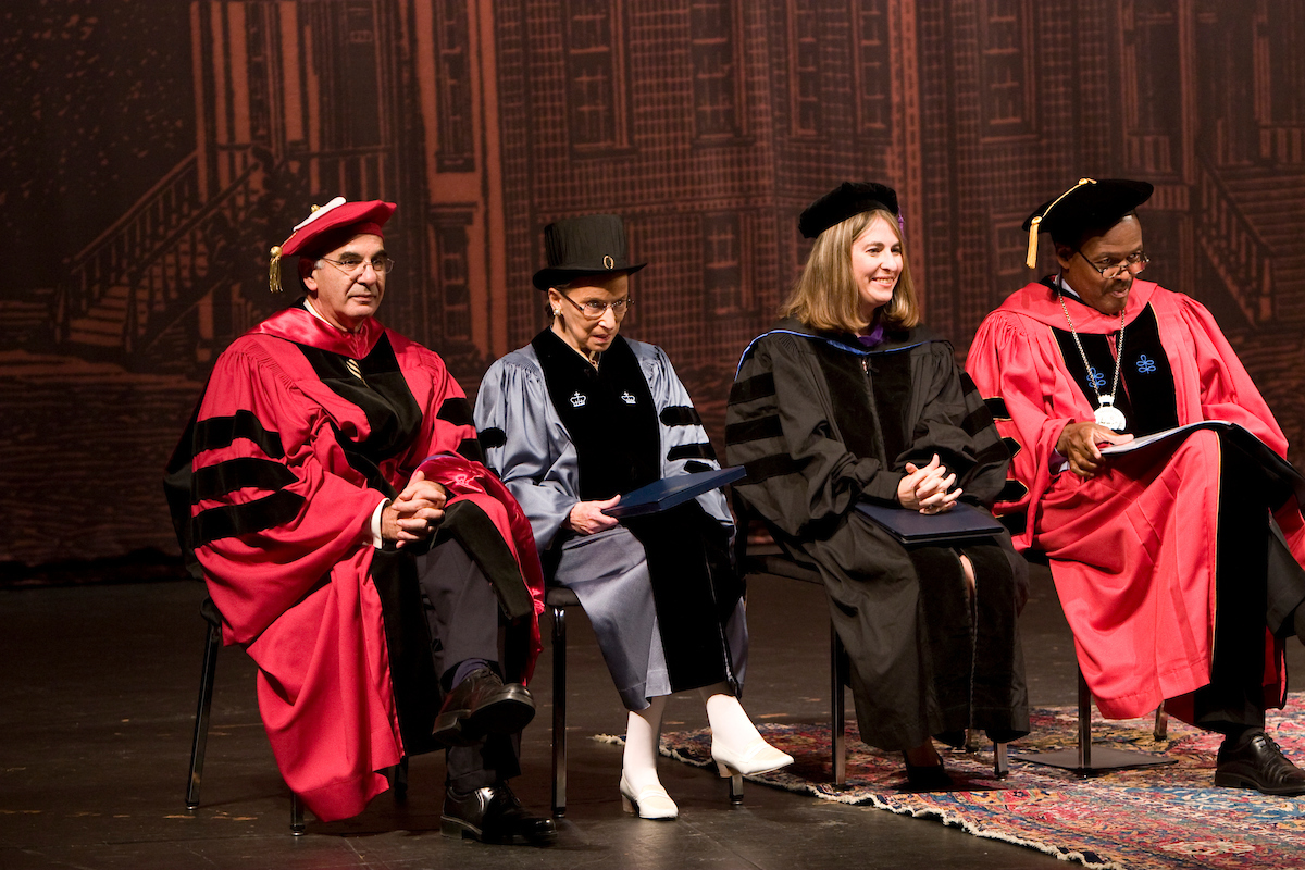(Left-Right) Dean Symeon Symeonides, Justice Ruth Bader Ginsburg, Professor Laura Appleman and President M. Lee Pelton