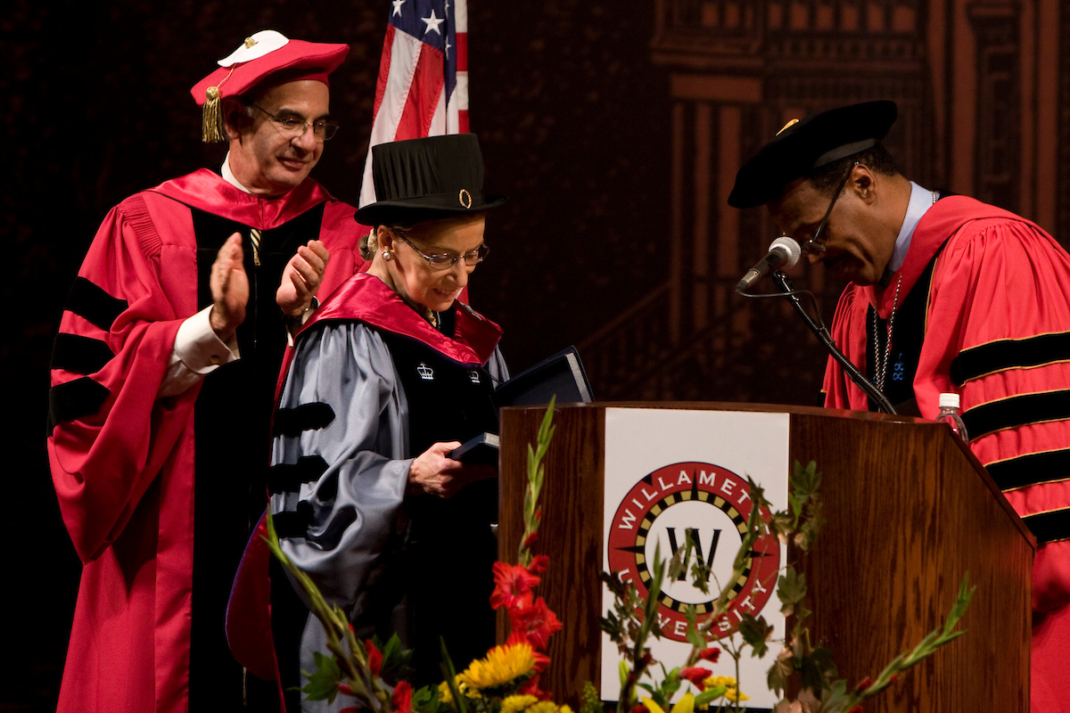 Justice Ruth Bader Ginsburg participated in an academic procession to Smith Auditorium with University faculty