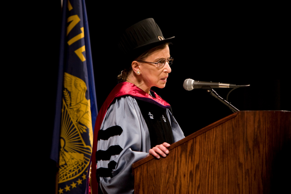 Justice Ruth Bader Ginsburg delivering the Atkinson Lecture at a Smith Auditorium