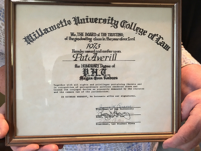 Pat Averill's honorary "PHT" degree