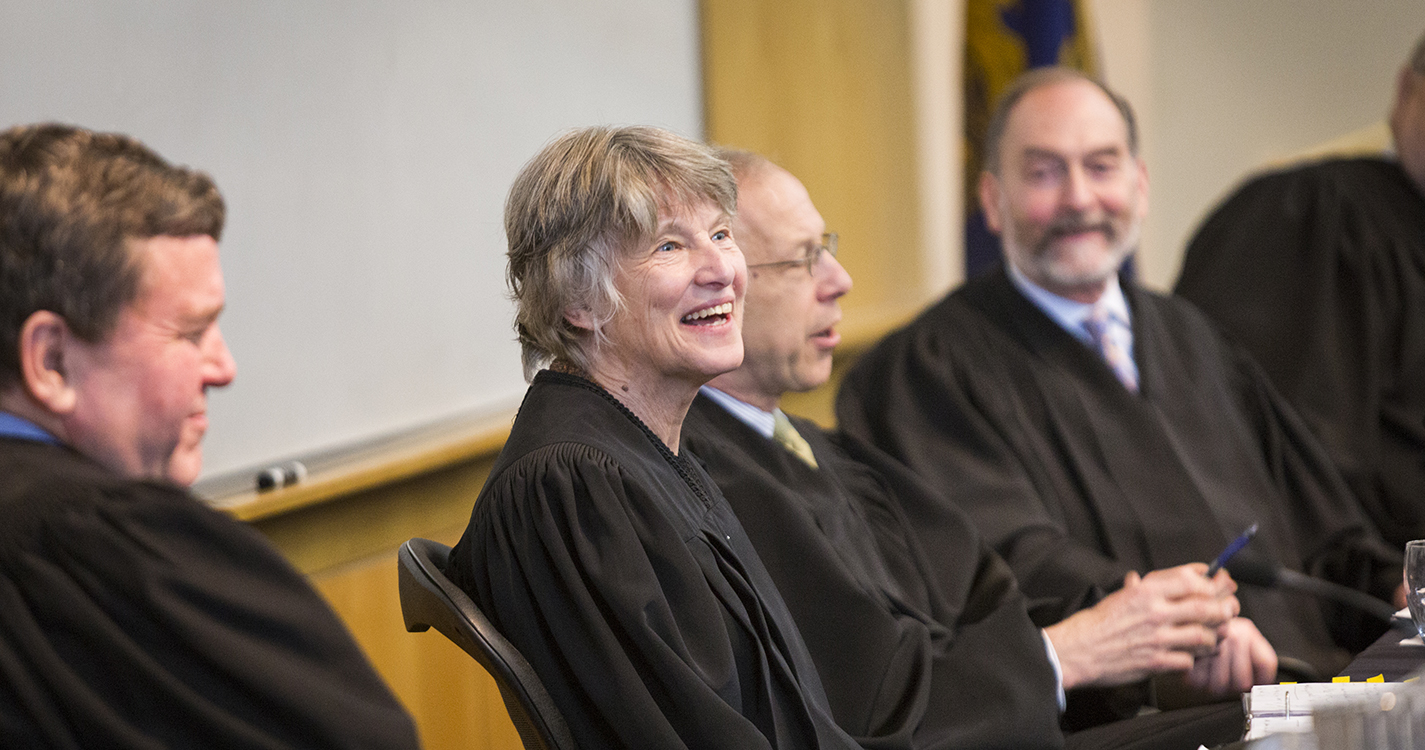 Justice Martha Lee Walters smiles as a student asks a question after the court's session at Willamette Law March 3, 2017.