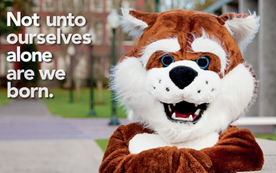 Blitz the Bearcat with the Willamette motto "Not unto ourselves alone are we born."