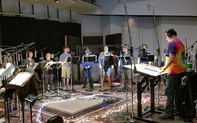 Students record at Studio X recording studio