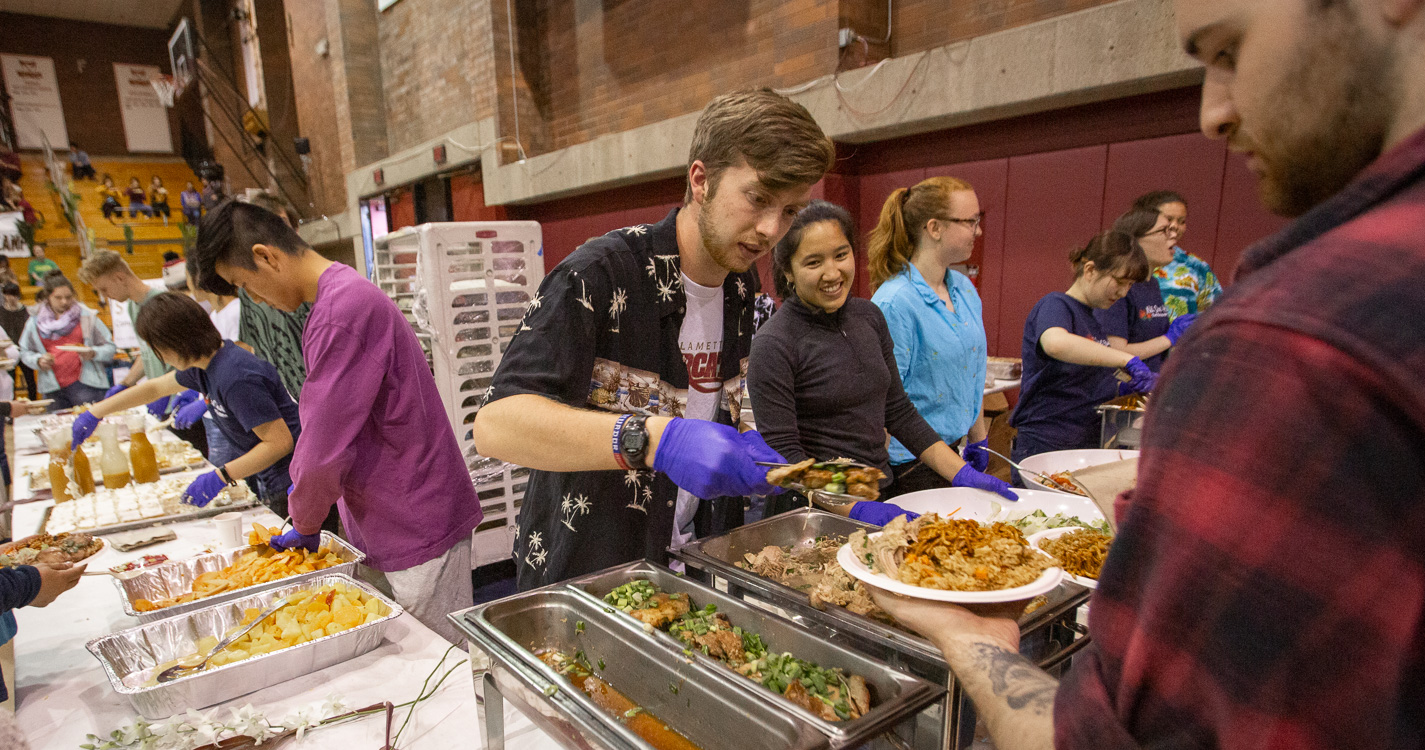 Students serve food