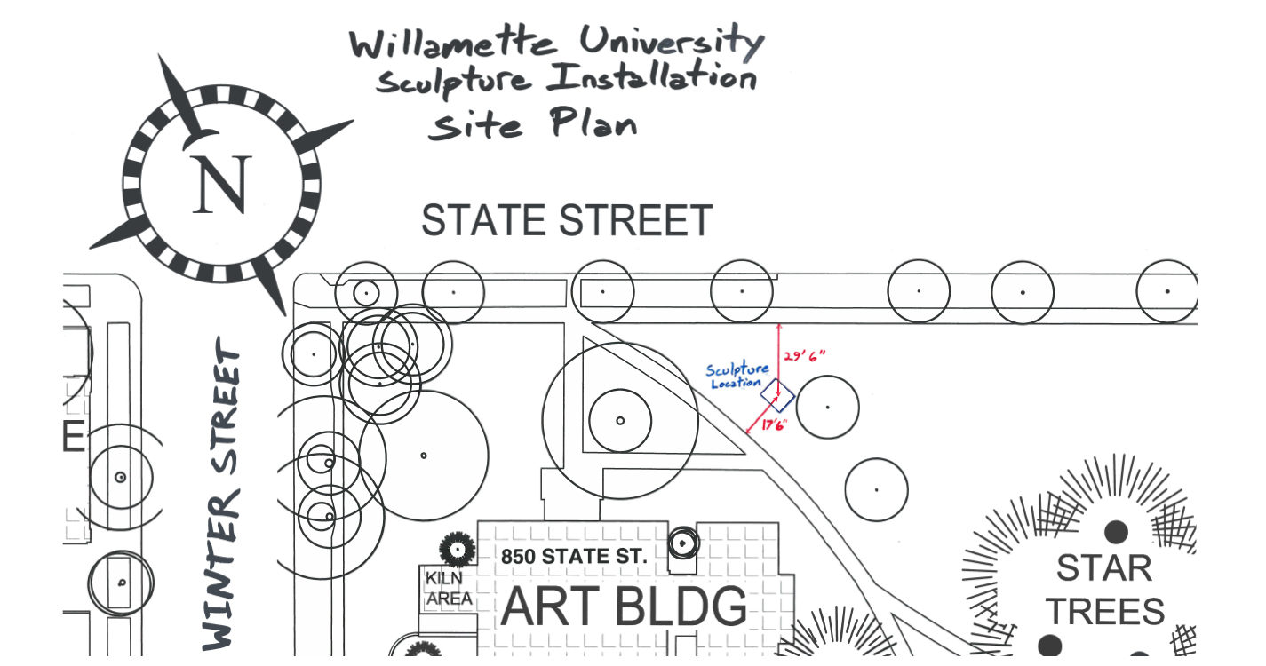 blueprint showing the future location of the sculpture