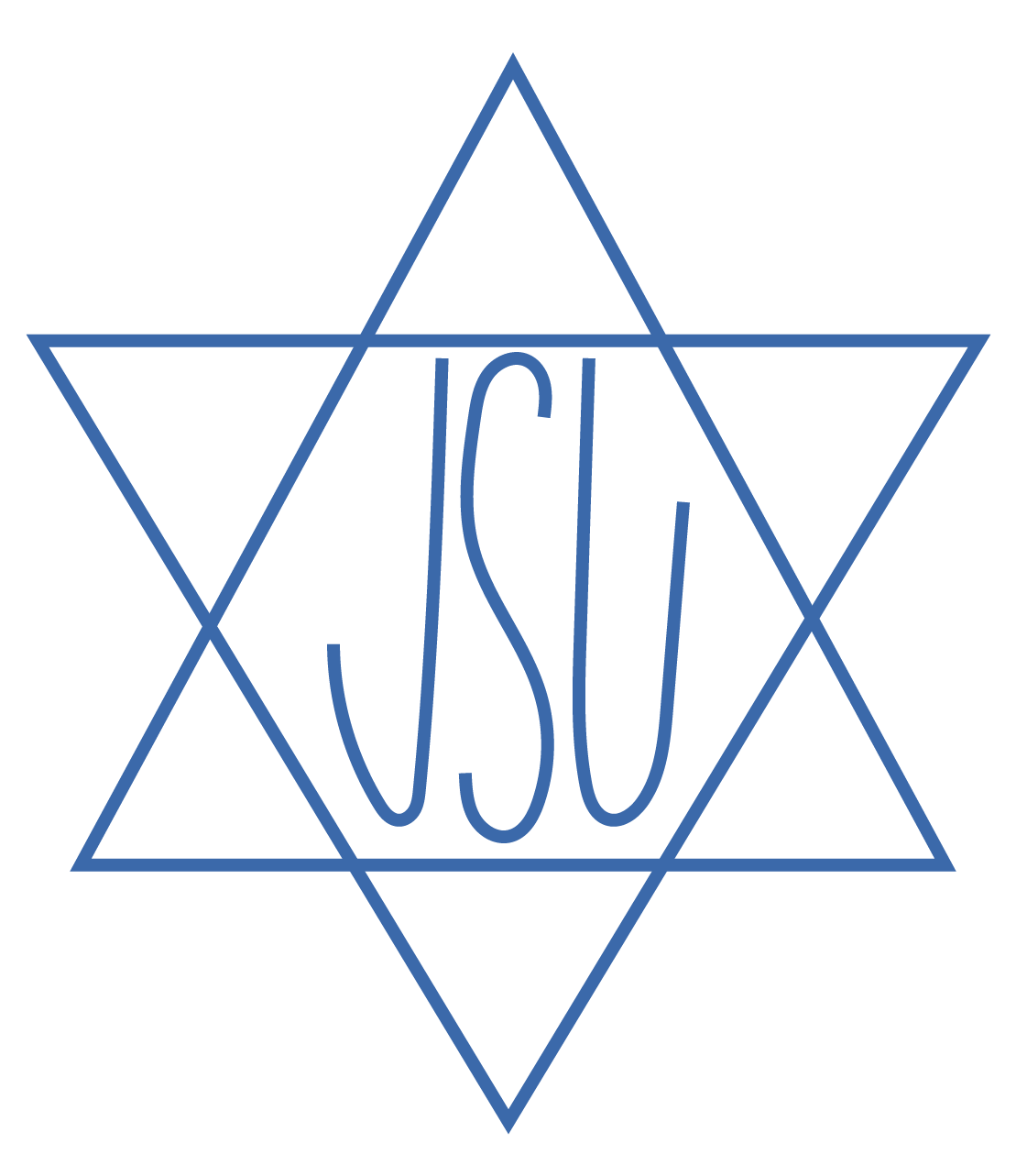 The Jewish Student Union logo of a blue star of David with blue JSU letters in the center and a white background. 