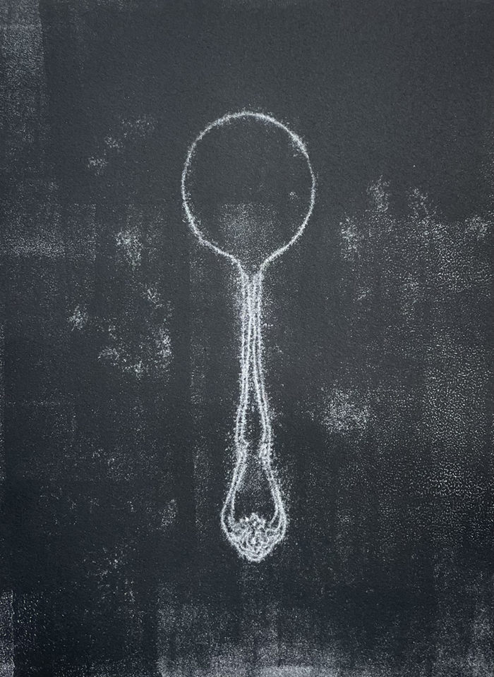Kelly Marshall, Oneida Rose Soup Spoon, 2022. Trace Monotype on BFK Paper, 9 x 12 in. 