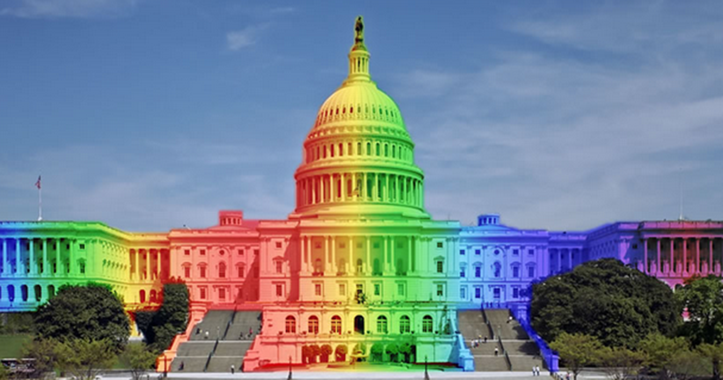 US Capitol building in pride colors