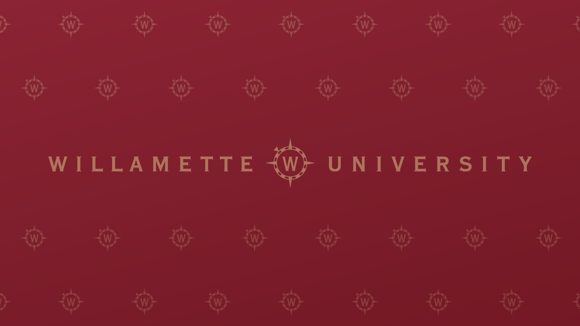 Cardinal background, mini gold Willamette compasses like polka dots, Text "Willamette University"