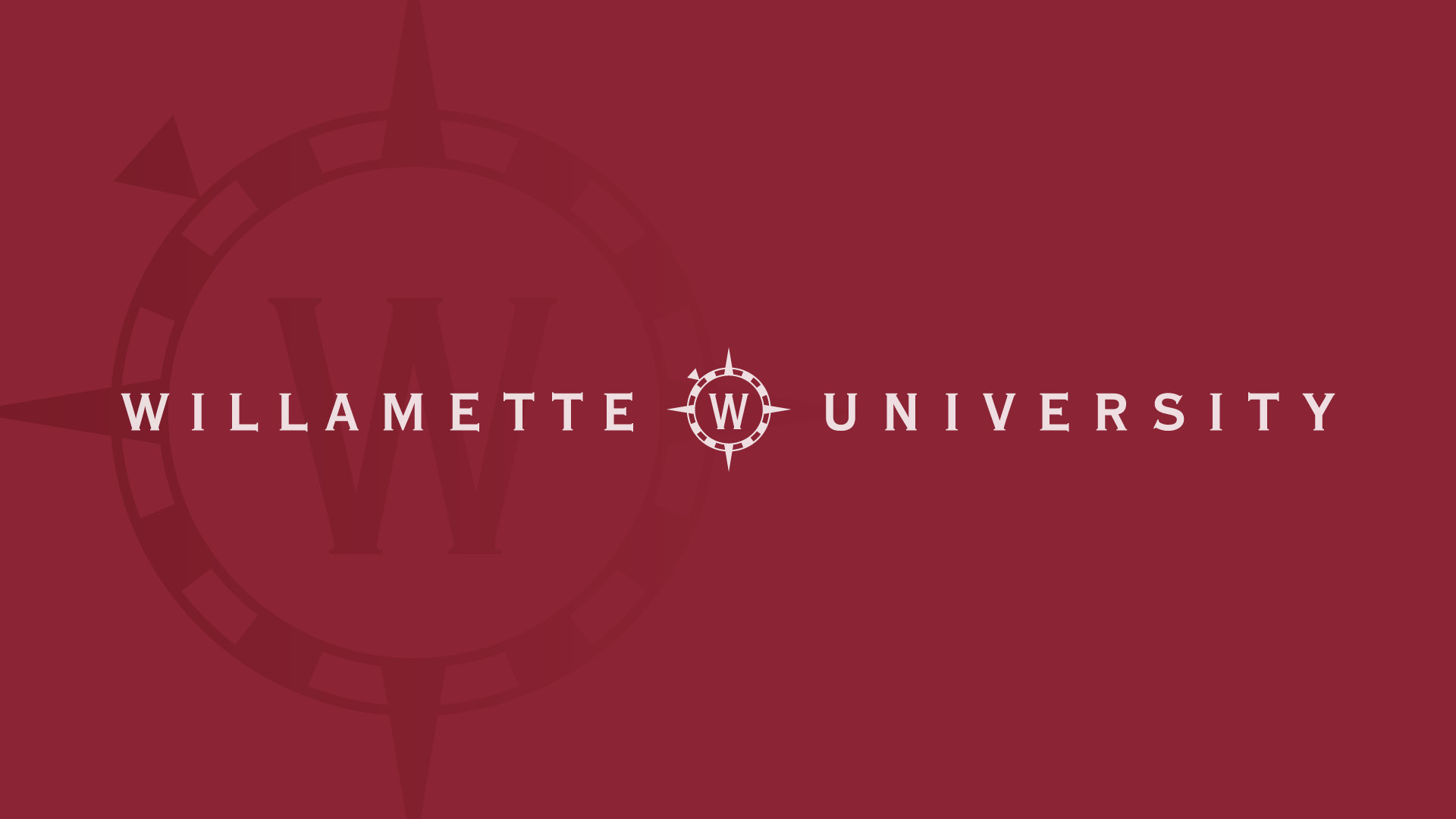 Cardinal background, Willamette Compass watermark, Text "Willamette University"