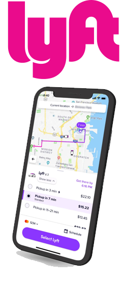 Lyft logo and image of app on a mobile phone