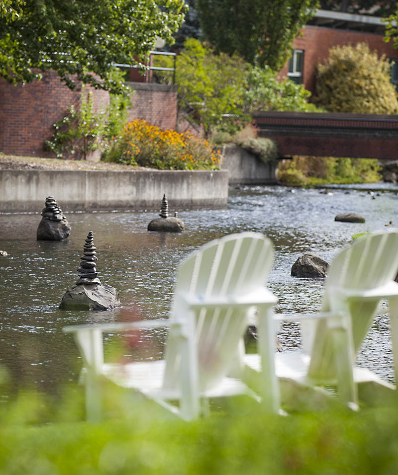 chairs next to Willamette's Mill Stream