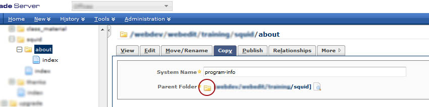Select new parent folder