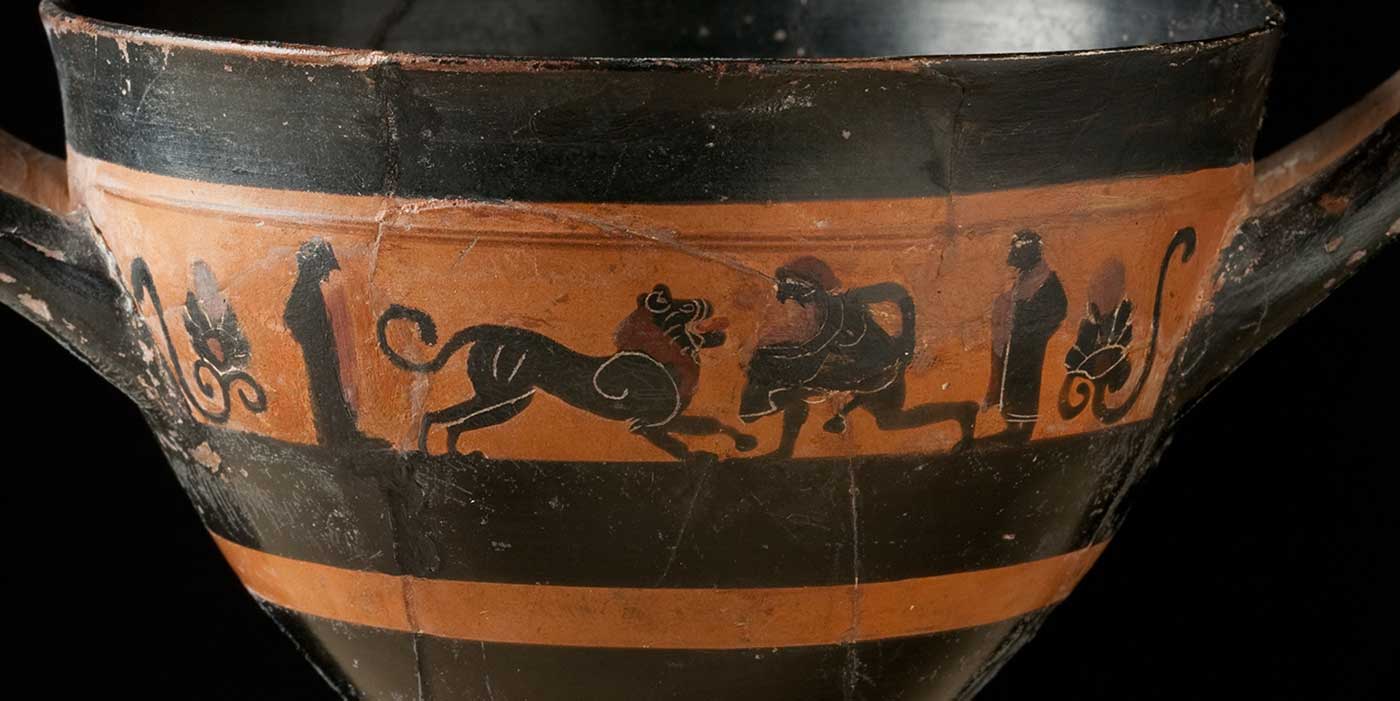 Ancient pottery with images of people and animals