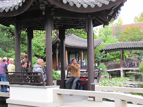 Listening to Professor Zhang's flute at the Chinese Garden in Portland